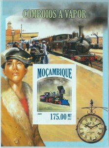 M1486 - MOZAMBIQUE - ERROR, 2013 IMPERF SHEET: Steam Locomotives, Trains