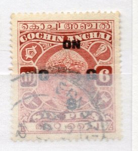 India Cochin 1929-31 Early Issue used Shade of 6p. Optd NW-16109