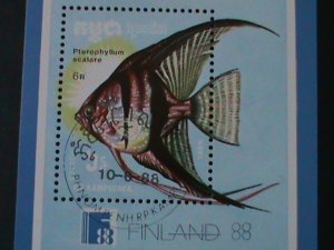 CAMBODIA-1988-WORLD STAMP SHOW-FINLAND'88 -LOVELY ANGLE FISH CTO -S/S VF