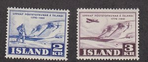 Iceland  #271-272, 175th Anniversary of Postal Service, 1/3 Cat.