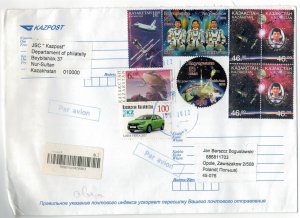 Kazakhstan 2022 Registered Cover to Poland Stamps Space Astronauts Birds Car