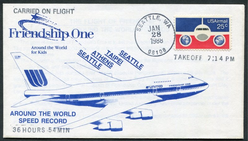 Around the World Speed Record Cover Carried on Flight Boeing Friendship One