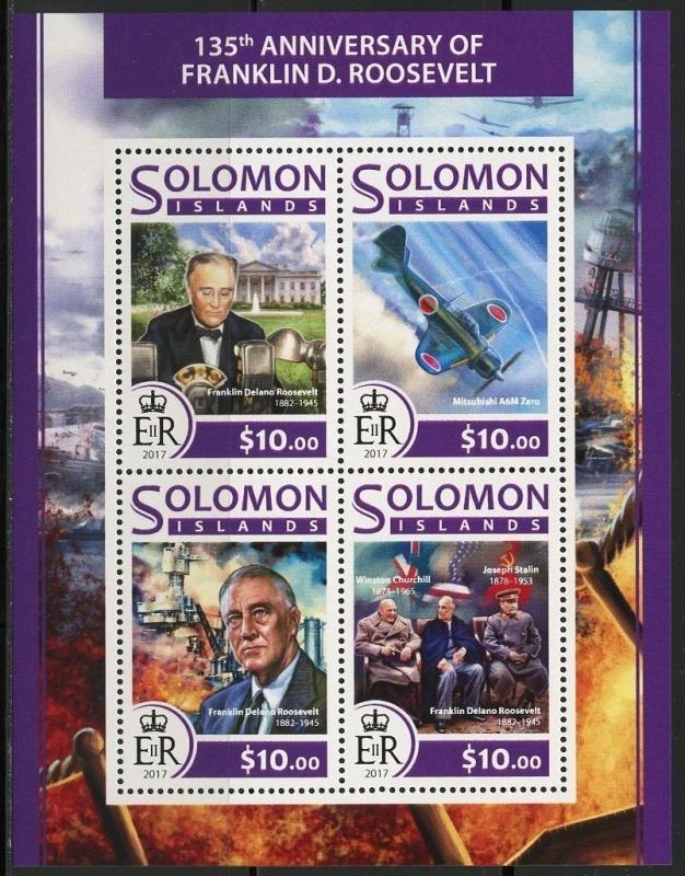 SOLOMON ISLANDS 2017 135th BIRTH ANNIVERSARY FRANKLIN D. ROOSEVELT SHEET MINT NH