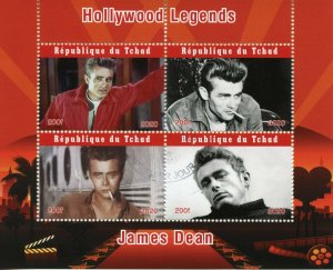 Chad Famous People Stamps 2020 CTO James Dean Hollywood Movies Film Stars 4v M/S