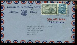 1947 to AUSTRALIA War issue & Peace issue 25c 1/4 oz airmail Canada cover