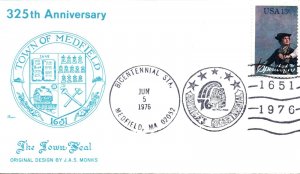 US SPECIAL EVENT COVER US BICENTENNIAL & 325 YEARS OF TOWN OF MEDFIELD MASS 1976