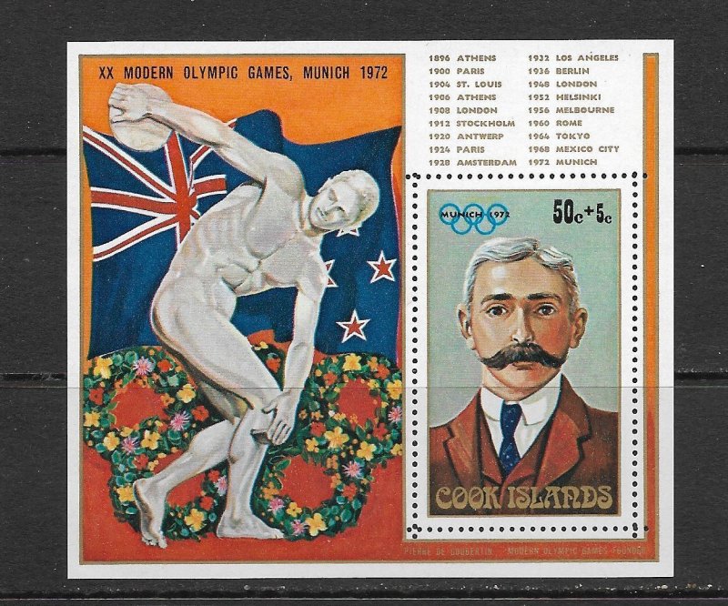 COOK ISLANDS - 1972 OLYMPICS SEMI-POSTAL SOUVENIR SHEET - SCOTT B29 - MNH