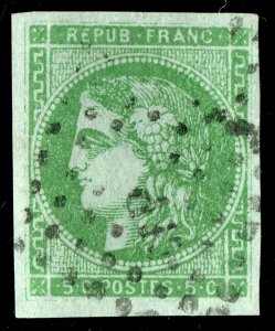 [st3280] France 1871 Yvert#42b used 5c green yellow cat:€220 Huge margins