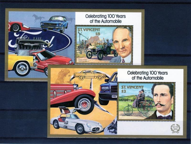 St.Vincent 1987 Sc# 1048/1051 AUTOMOBILE CENTENARY  4 S/S ovpt.SPECIMEN MNH