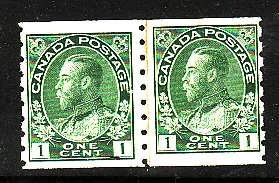 Canada-Sc#125-Unused 1c green coil paste-up pair-KGV Admiral-og-hinged-1912-Cdn2