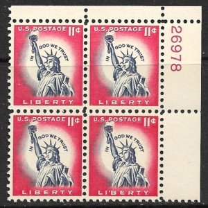 USA 1954-68 11c Statue of Liberty Plate Block 26978 Sc 1044A MNH