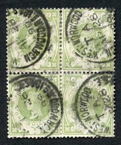 SG211 1/- Dull Green Jubilee Block of Four Used Cat 400