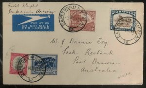 1934 Capetown South Africa First Flight Cover FFC to Port Darwin Australia