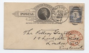 1888 postal card uprated #212 Louisville KY to England [y8958]