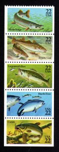  2205-2209 Pane of 5 22¢ Fish Stamps Mint Never Hinged