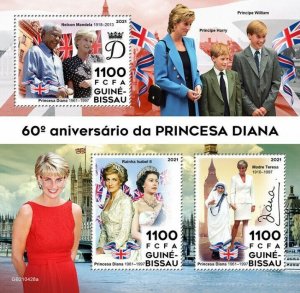 Guinea-Bissau 2021 MNH Royalty Stamps Princess Diana Mother Teresa Mandela 3v MS