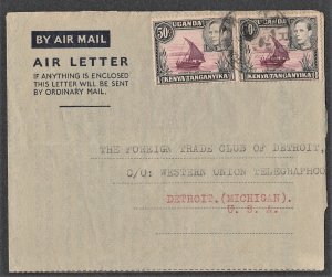 Kenya Uganda and Tanganyika Sc# 79 Cover Full Printed  Advert.  Air Letter 1949