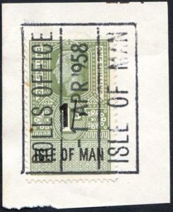 Isle of Man KGVI 1/- Key Plate Type Revenue Used on Piece