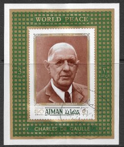 AJMAN  1972 50dh Charles De Gaulle Souvenir Sheet  Variety Mi. 1251 CTO Used