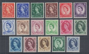 Great Britain Sc 317-333 MLH. 1955-1957 QEII Wildings complete, F-VF