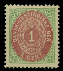 DANISH WEST INDIES #5 (5e) 1¢ bicolor, pr. V, og, LH, XF, Facit $55.00+