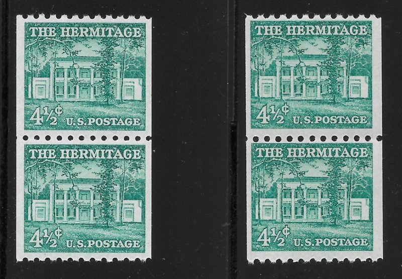 Scott #1059 4 1/2c Hermitage Large and Scarce Small Hole Varieties, Cat $38.25