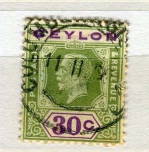CEYLON; 1920s early GV issue fine used Shade of 30c. value