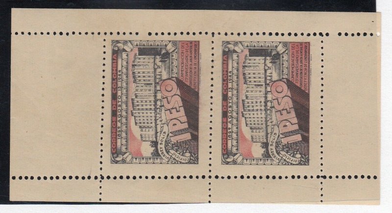 Colombia 1944 1p Black & Red Sheet of 2 MNH. Scott 512a