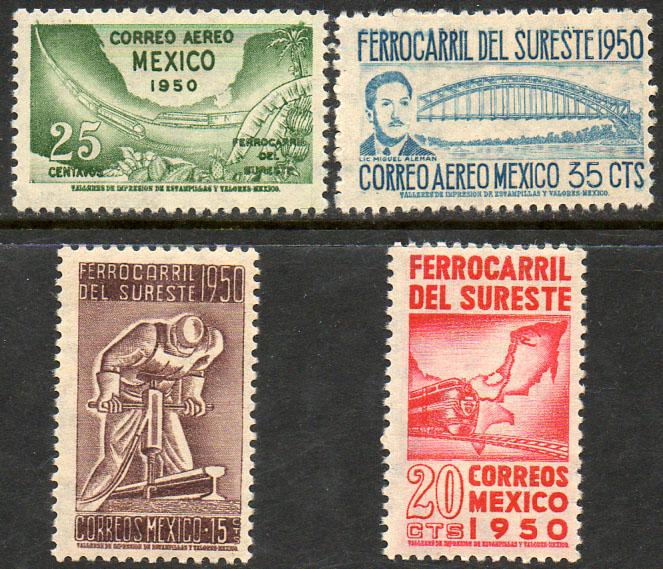 MEXICO 870-871, C201-C202, Opening Southeastern Railroad. UNUSED, H OG. F-VF.