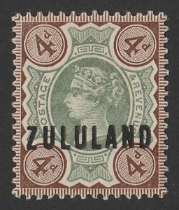 ZULULAND 1888 'ZULULAND' on QV GB 4d green & deep brown.