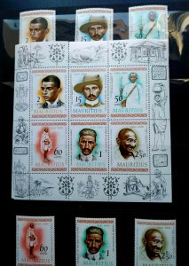 RARE GANDHI CELEBRATION MAURITIUS COMPLETE STAMP SET + SOUVENIR SHEET MNH 