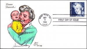 Scott 2105 20 Cents Elanor Roosevelt James Paslay Hand Painted FDC 62 Of 100