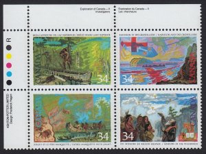 INVESTIGATORS, EXPLORATION of CANADA 1987 #1129a D/MF MNH UL BLOCK OF 4