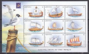 Grenada, Scott cat. 3132 a-i. Various Ships sheet of 9.