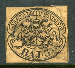 Italy 1852 Roman (Papal) States 3b Brown Scott #3a VFU M982 ⭐⭐⭐⭐⭐