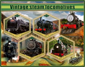 Stamps. Trains,  steam locomotives 2019 year 1+1 sheets perforated