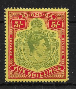 BERMUDA SG118bf 1943 5/= DULL YELLOW-GREEN & RED ON YELLOW GASH IN CHIN VAR LMM