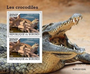 Burundi - 2022 Nile Crocodile - 2 Stamp Souvenir Sheet - BUR2201024b