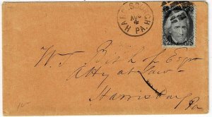 1860's Harrisburgh, Penn cancel on cover, 2c Black Jack, Scott 73