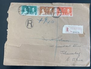 1937 Trinidad Registered Cover To South Africa King George VI Coronation