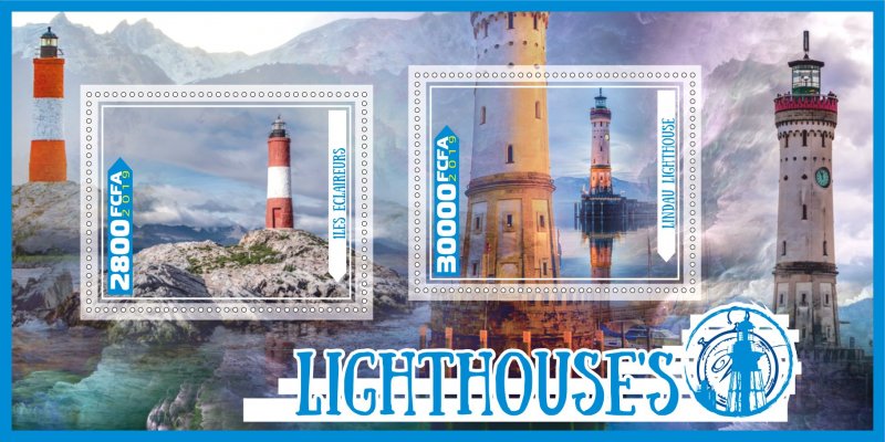 Stamps. Lighthouses  2019 year 1+1 sheets perforated