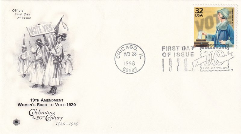 1998, 19th Amendment-Women's Right to Vote-1920's, PCS, FDC (E11769)