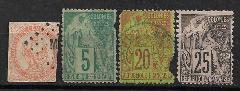 COLLECTION LOT OF 4 FRENCH COLONIES STAMPS 1859+