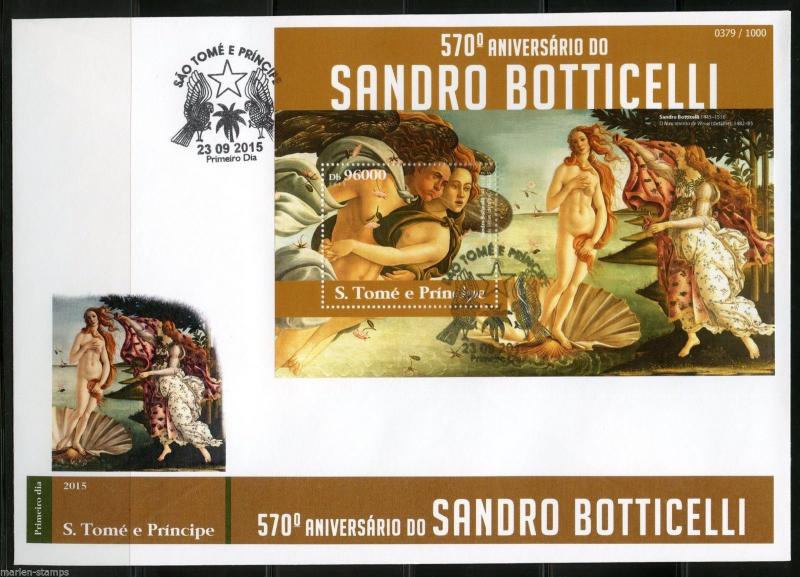 SAO TOME  2015 570th BIRTH  ANNIVERSARY OF SANDRO BOTTICELLI S/S FIRT DAY COVER