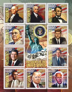 Stamps. USA Reagan, Roosevelt, Kennedy 1 sheet perforated 2022 year Benin NEW