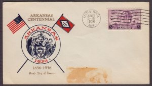 1936 Arkansas Centennial 100 yrs Sc 782-50 Clifford cachet