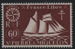 St Pierre et Miquelon 1942 MNH Sc 305 60c Fishing schooner Variety (2)