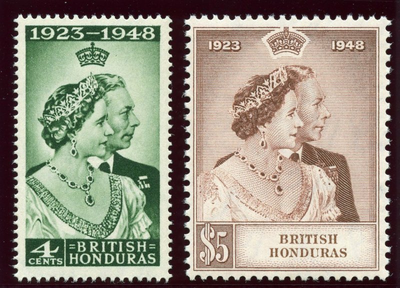 British Honduras 1948 KGVI Silver Wedding set MNH. SG 164-165. Sc 129-130.