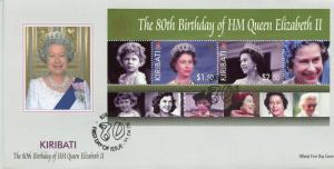 Kiribati 2006 FDC Queen Elizabeth II 80th Birthday 2v M/S Cover Royalty Stamps