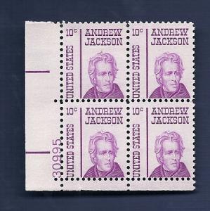 1286 10c Andrew Jackson Plate Block VF/MNH/OG